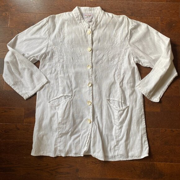 April Cornell White Embroidered Cotton Button-Up Shirt Women’s Medium - Picture 1 of 11